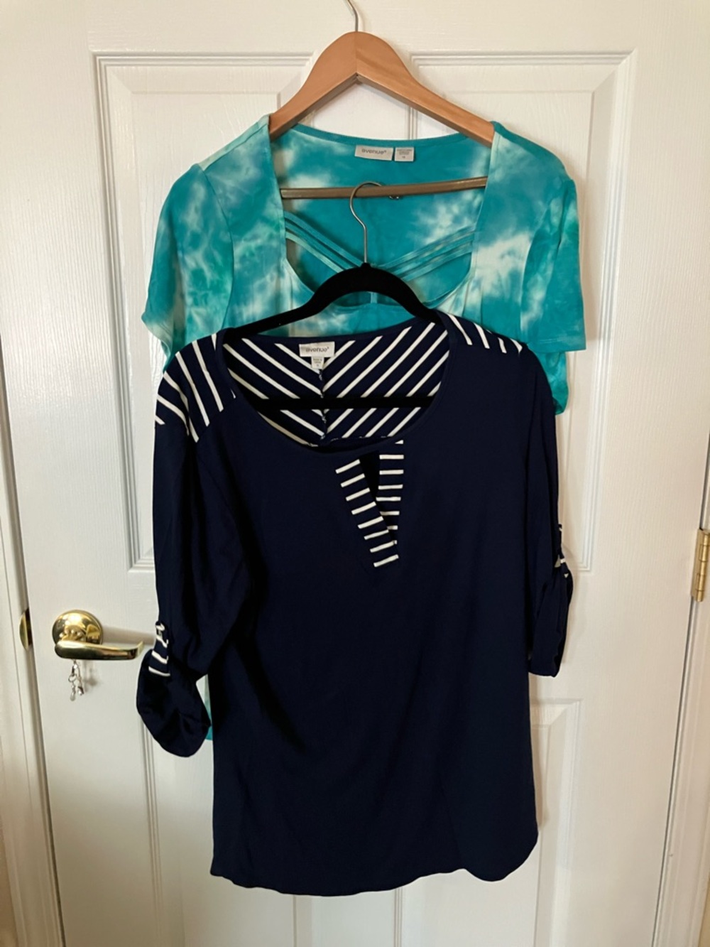 Avenue Teal Tie-Dye Tunic & Navy Striped Accent Top - 2pc Set